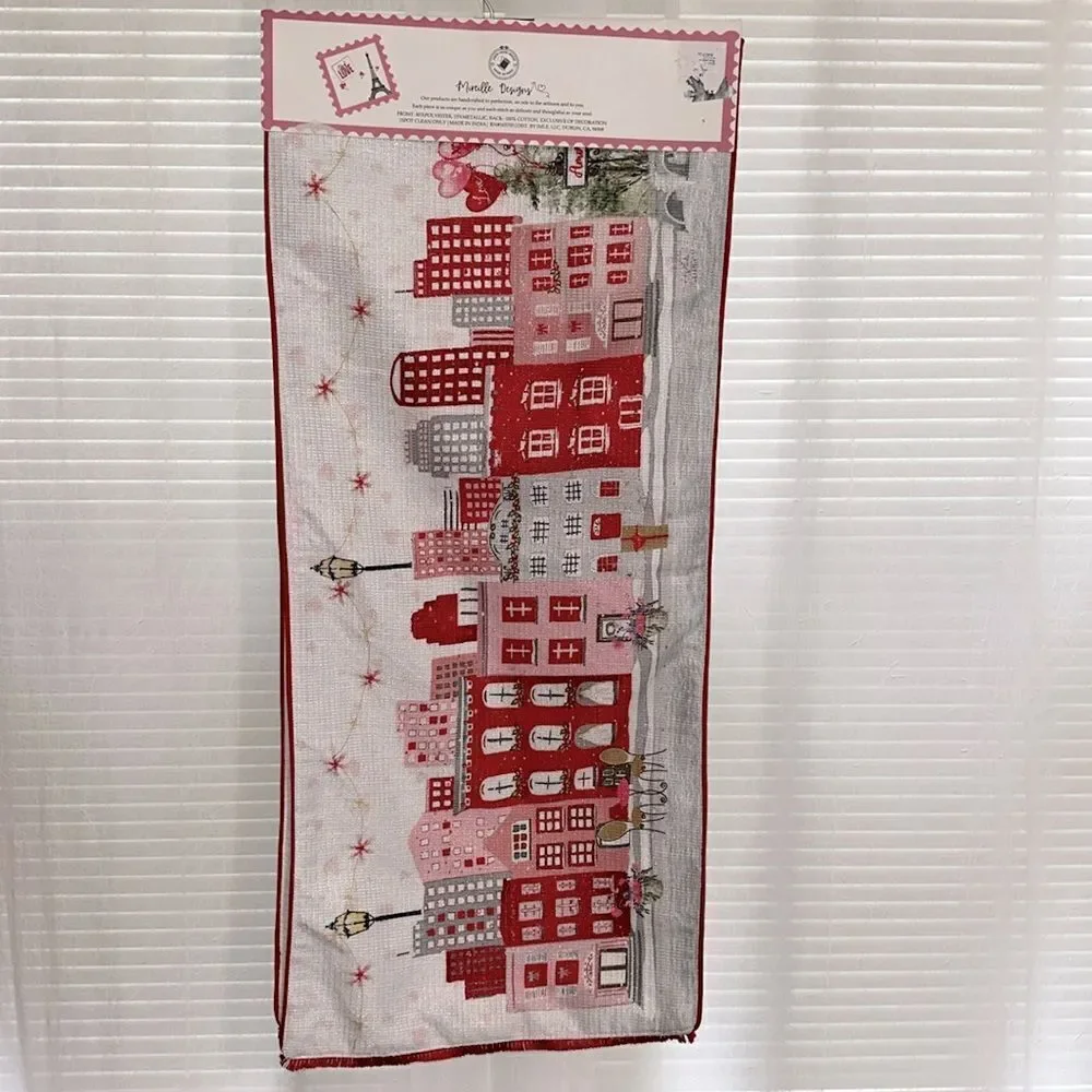 City of LOVE Paris France White Red Multi Metallic Hand Made Table Runner